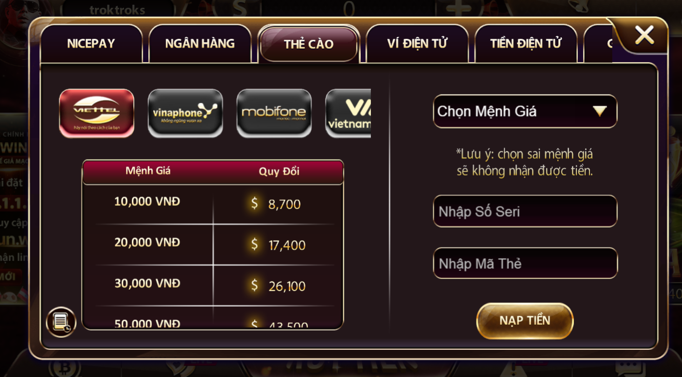 Nạp tiền thẻ cào Sunwin an toàn tiện lợi bảo mật - hỗ trợ mọi nhà mạng.