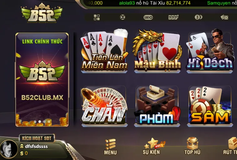 Sảnh game bài B52 một trong 5 sảnh bài đăgr cấp thế giới.